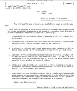 Resolución BCRA Compra de dólares para crédito hipotecario